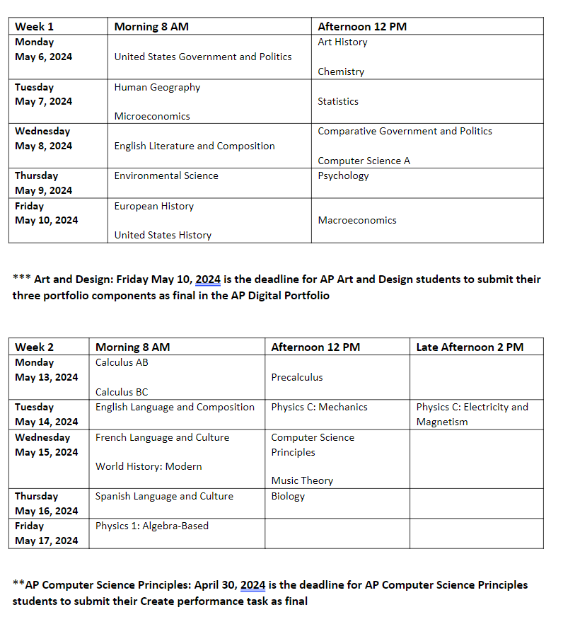 AP Exam Schedule